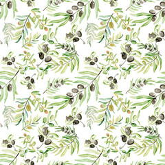 olives on a branch with leaves a seamless pattern for fabric