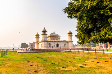 Fototapeta na wymiar It's Itmad-Ud-Daulah Mausoleum (Jewel Box or the Baby Taj) in Agra, Uttar Pradesh, India. It was referred as a draft for Taj Mahal