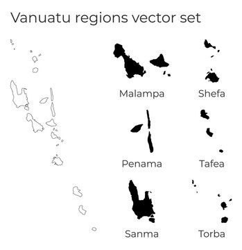 Vanuatu map with shapes of regions. Blank vector map of the country with regions. Borders of the country for your infographic. Vector illustration.