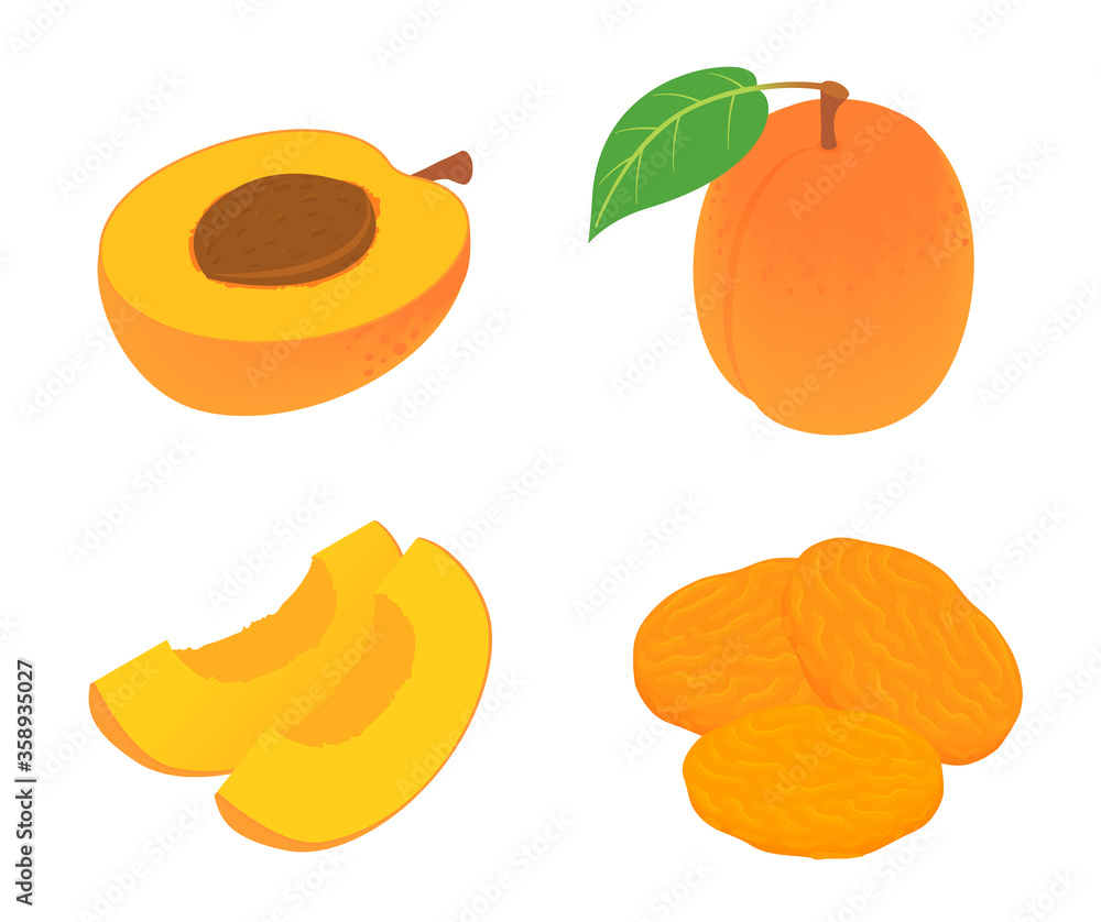 Poster apricot icons set. isometric set of apricot vector icons for web design isolated on white background