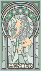Winter woman in art nouveau style, vector illustration	