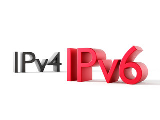 IP address type symbols IPv4 and IPv6 - Internet Protocol version 6 and old version 4 3D render with focus depth of field	 - 358935220