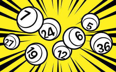 Vector outline style lottery bingo ball with radial speed line burst background