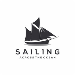 Vintage sailing ship silhouette logo design