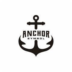 Simple silhouette anchor logo design for boat ship navy nautical transport, with vintage retro style