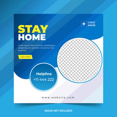 stay home COVID-19 coronavirus social media Instagram post and stories template for a simple banner frame