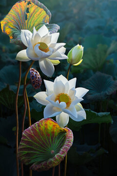 Fine art - Beautiful white lotus flower and lotus flower plants, pure white lotus flower, symbol of VietNam.