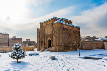 It's Gonbade Alavian in winter in Hamadan, Iran. Iran's Cultural Heritage