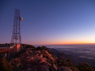 A mobile phone tower at Mount William at the Grampians mountain ranges in Halls Gap, Victoria, Australia at Sunrise