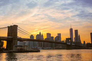 Brooklyn Bridge and Manhattan Skyline at sunset