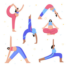 Yoga flat vector illustration. Healthy pregnancy.