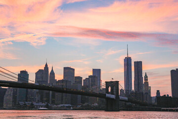 Brooklyn Bridge and Manhattan Skyline at sunset