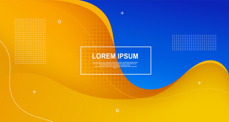 Liquid colored shapes abstract futuristic minimal wave background brochure. Yellow-blue banner with fluidity lines.