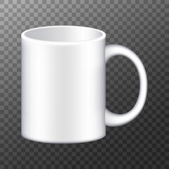 Realistic white cup isolated on transparent background. Vector illustration