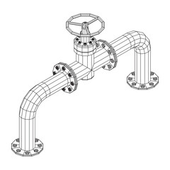 Oil pipeline with valve business concept. Finance economy polygonal petrol production. Petroleum fuel industry transportation line. Wireframe low poly mesh vector illustration.