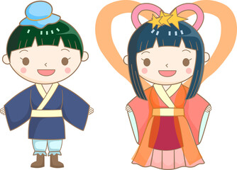 織り姫　彦星＜正面＞（アウトライン有り）