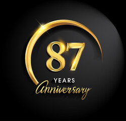 Fototapeta na wymiar 87th years anniversary celebration. Anniversary logo with ring and elegance golden color isolated on black background, vector design for celebration, invitation card, and greeting card