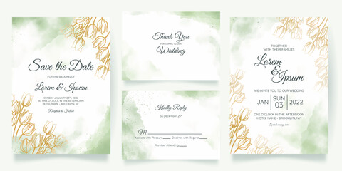 Fototapeta na wymiar watercolo wedding invitation card template set with floral decoration