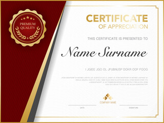 diploma certificate template red and gold color with luxury and modern style vector image.