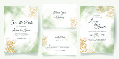 watercolo wedding invitation card template set with  floral decoration