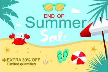 Summer banner sale with 50% off  with palm leaves in the sand for summer seasonal marketing promotion banner. Vector illustration.