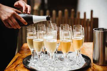 Friends celebrating with rose champagne on festive day