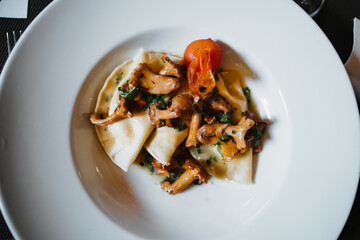 Stewed mushrooms in sauce on a plate