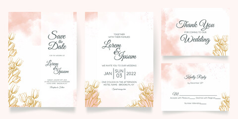 watercolo wedding invitation card template set with  floral decoration