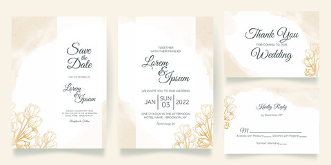 watercolo wedding invitation card template set with  floral decoration