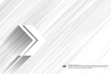 Light gray background with dynamic diagonal lines, background with pointer. Gray arrow with shadow on a light gray background.