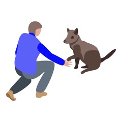 Boy take dog paw icon. Isometric of boy take dog paw vector icon for web design isolated on white background