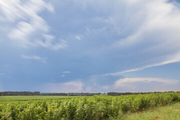 Stormy sky over a field (long exposure)