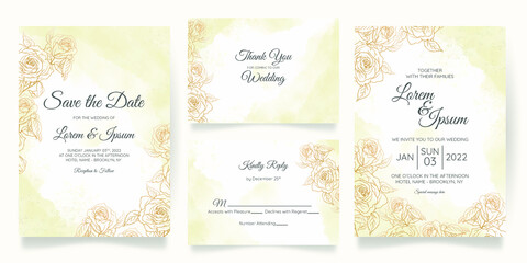 watercolor wedding invitation card template set with floral decoration