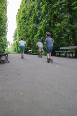 riding a scooter in a park