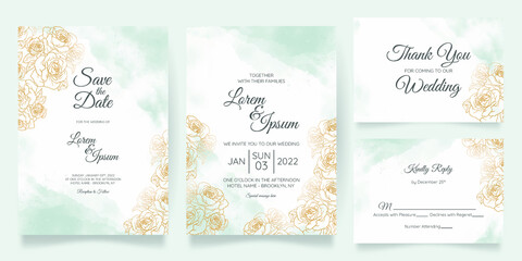 watercolor wedding invitation card template set with floral decoration