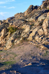 Granite boulders in the rays of the setting sun