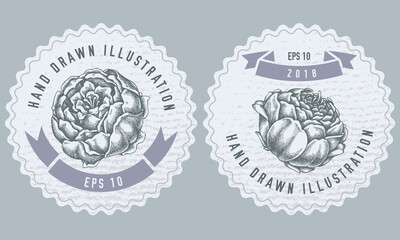Naklejka premium Monochrome labels design with illustration of peony