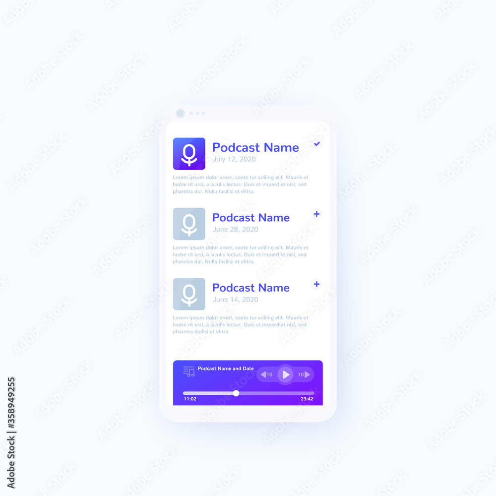 Poster podcast app and player mobile ui design