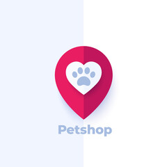 paw and heart in mark, pet shop logo design
