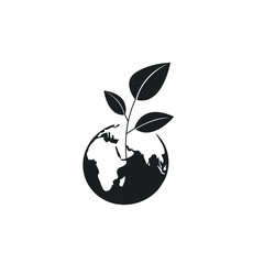 Planet earth with a sprout inside. Vector icon, black silhouette isolated on white background. Flat minimal design, eps 10. Concept: nature, flora, earth day, ecology, plants, green planet.