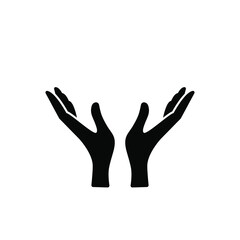Two hands palm up. Vector icon, black silhouette isolated on white background. Flat minimal design, eps 10. Concept: keep, support, take care, protect.