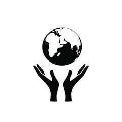 Hands hold the planet earth. A gesture to protect, protect. Vector icon, black silhouette, flat design isolated on white background. Concept: Earth Day, protect the planet, earth, ecology, nature.