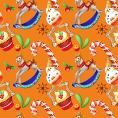 Christmas seamless print. Patterns for packaging, fabrics and patterns. Qualitative illustrations for your creativity.