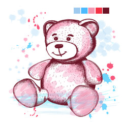 Cute little playful bear in the style of a hand drawing with streaks and ulyaks. Sketch. vector