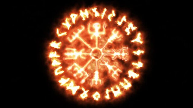 This is Animated Runic Sign. Runic Circle on Fire, Futhark 4k.