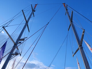 Fototapeta premium A sailing boat moored on the Seine river in Paris.
