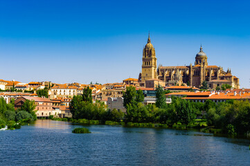Obraz na płótnie Canvas It's Old City of Salamanca, UNESCO World Heritage. And river Tormes, Salamanca, Spain