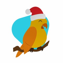 Illustration of Yellow Bird Wearing a Santa Hat Cartoon, Cute Funny Character, Flat Design
