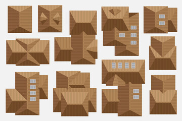 Tiled roof of houses. Top view. Cityscape map or plan design collection. © Алексей Шпадарук