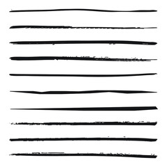 Set of 10 black brush strokes. Grunge borders. Vector illustration.